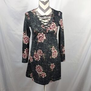 About A Girl Gray Floral Mini Dress